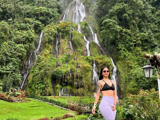 taking a deep breath in the nature