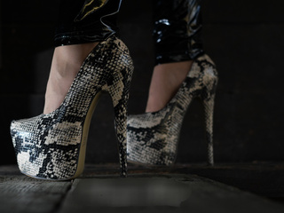 patent leather leggings and high heels