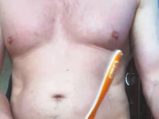 Jerk off hole with toothbrush