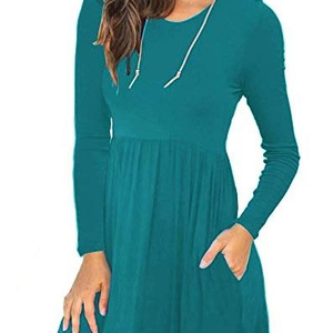 LONGYUAN Women's Long Sleeve T Shirt Dresses Casual Swing Dress with Pockets