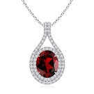 Oval Garnet Double Halo Loop Pendant (10x8mm Garnet)