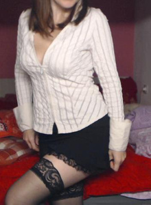 white shirt, black skirt and stockings