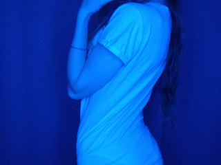 white t-shirt in blue light