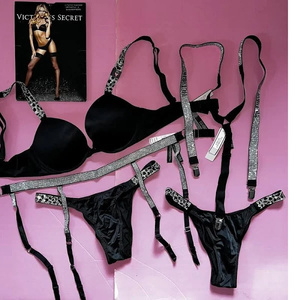 Victoria's Secret Bra Set+garter+suspenders Crystallized Black