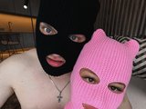 Karina and Batman (25, White Live Couple) performing deepthroat.