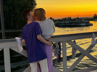 Hugging at sunset