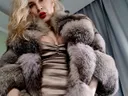 coat and red lipstick
